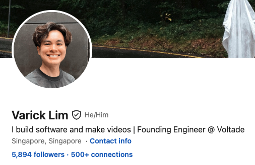 Varick Lim — Founding Engineer @ Voltade. I build software and make videos. 5,894 followers, 500+ connections.